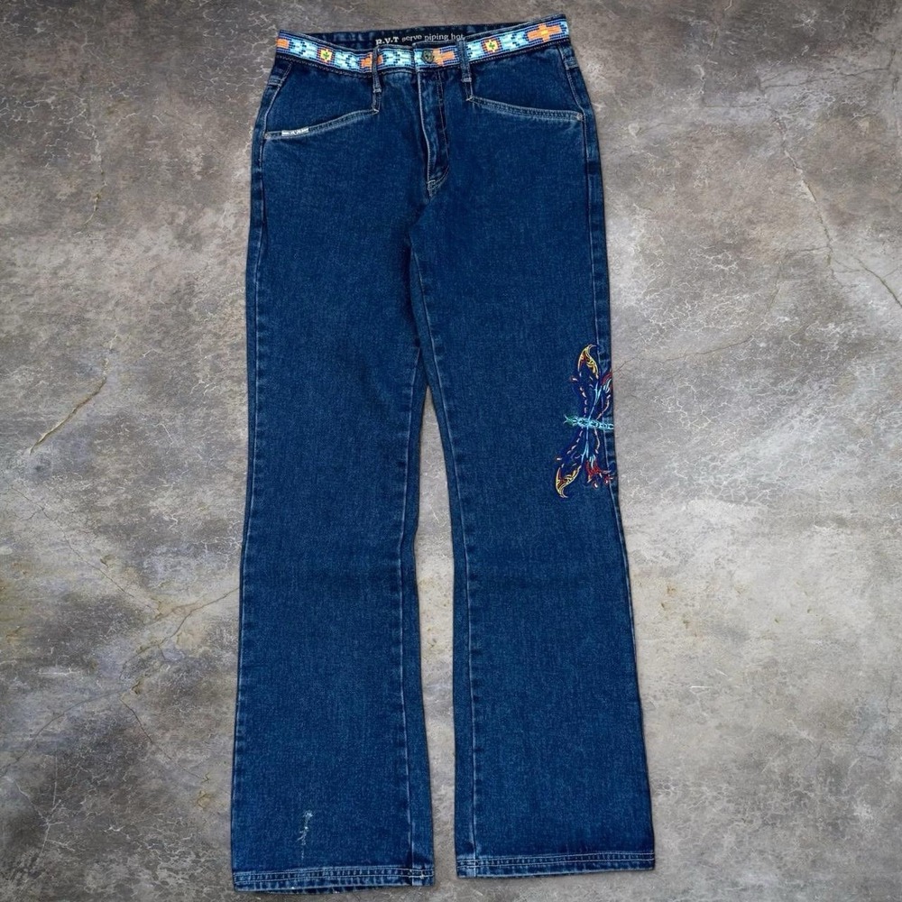 Vintage RVT Dragonfly Embroidered Blue Bootcut Jeans Women's 11/12 Western Y2K
